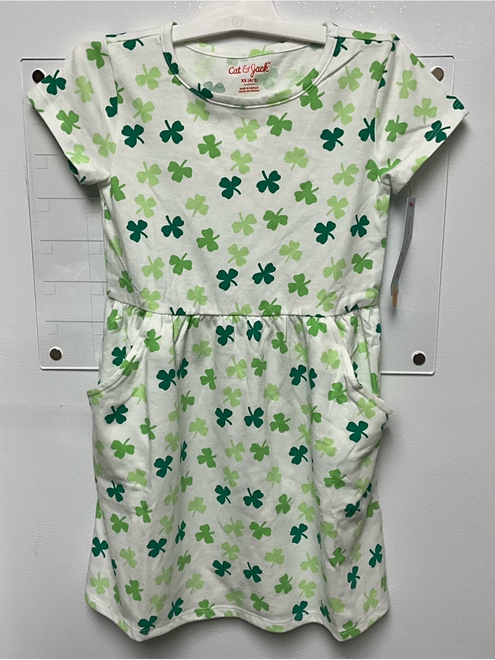 Cat & Jack White Dress with Green Clover Print - Girls